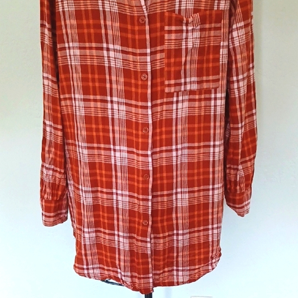 Daily Thread Rust Plaid Button-Up Shirt/Shacket - Picture 5 of 11